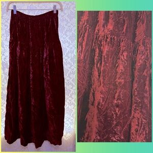 Vintage Societe Deep rust red orange crushed Velvet Maxi Skirt sm/med euc